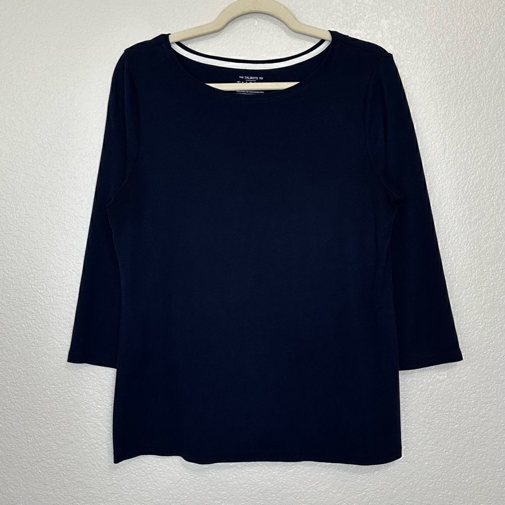 Talbots 100% Pima Cotton Navy Blue 3/4 Sleeves Tee
